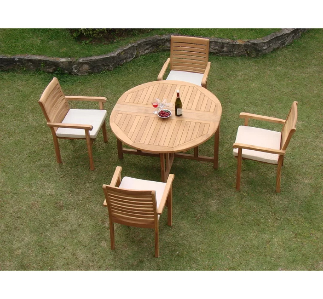 Holyoke 4 - Person Teak Wood Patio Dining Set with Round Table Rosecliff Heights