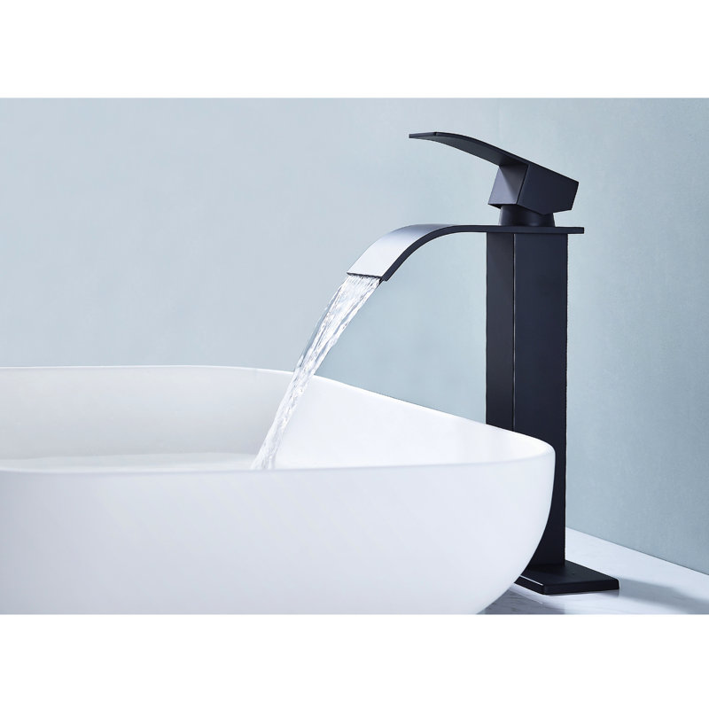 Bathroom Sink Faucet With Waterfall Spout And Single Handle In Matte Black, Made Of Superior Stainless Steel For A Stylish To Corrosion Rust
