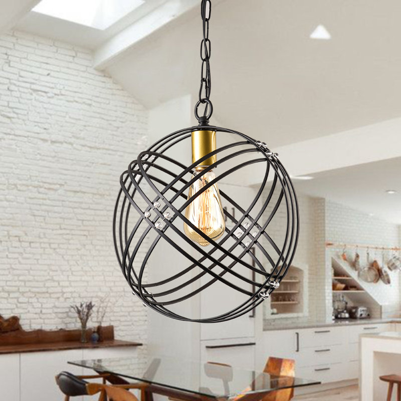 Luminaire suspendu en forme de globe à 1 lumière avec accents de cristal rappaport