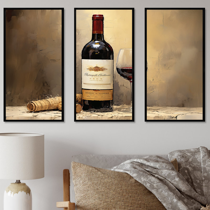 Bordeauxs Balance I - Wine Canvas Wall Art Set, 40" H x 60" W, Black Floater Framed