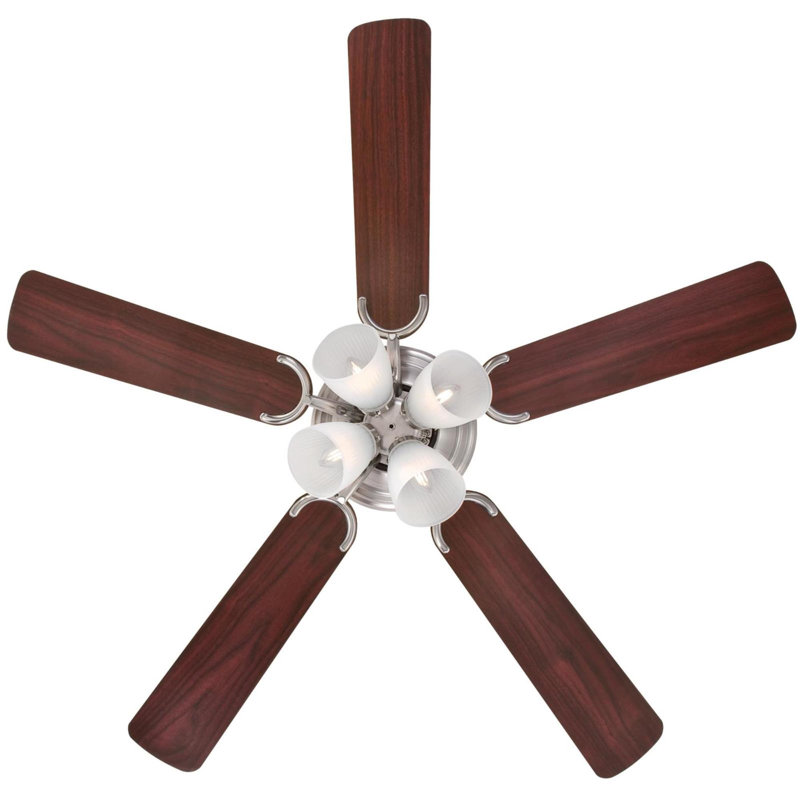 Rosenblatt 52'' Ceiling Fan with Light Kit, Frosted Ribbed, Rosewood