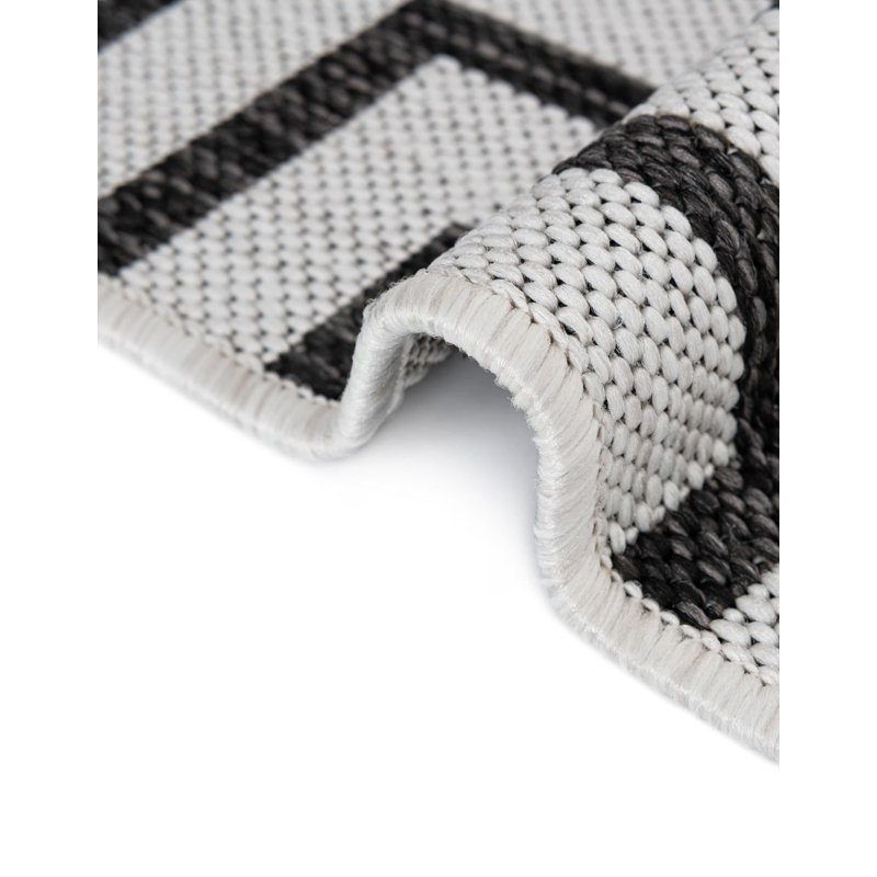 Tapis contemporain de couleur blanche et noire Odawa, Round 3'3"