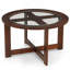 Table basse cylindrique en bois massif avec plateau en verre et 4 tabourets
