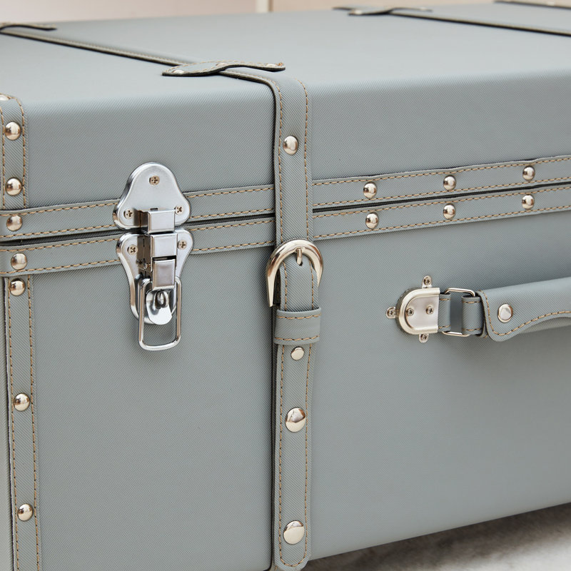 Texture Wheeled Trunk Footlocker with Storage, Charcoal Gray