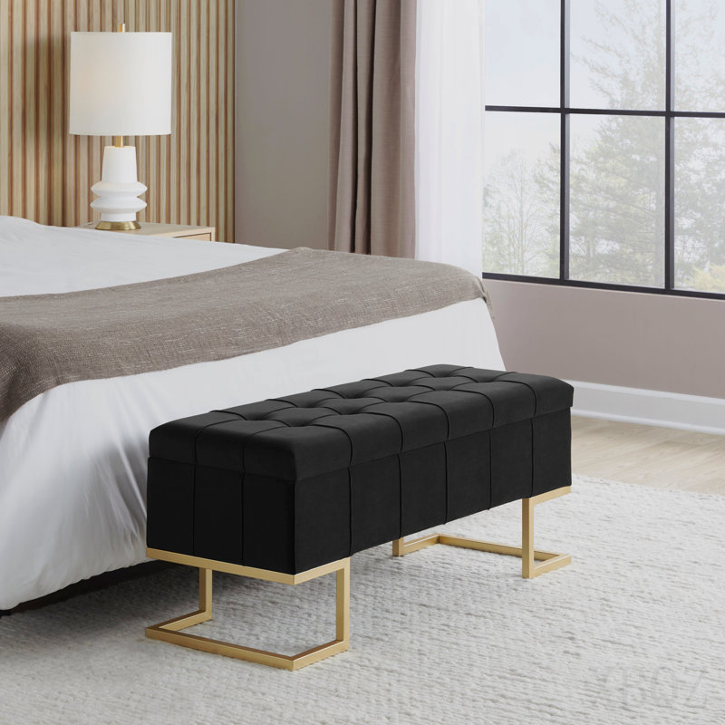Banc de rangement en métal doré et velours noir