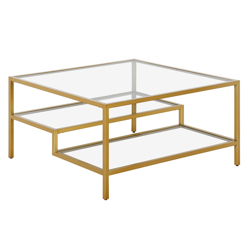 Four Leg Coffee Table with Storage, Brass