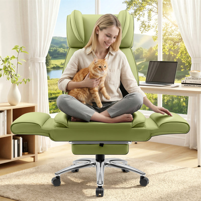 Big and Tall Cross Legged Office Executive Chair with Footrest and Convertible Infinite Gear Armsrest, Green