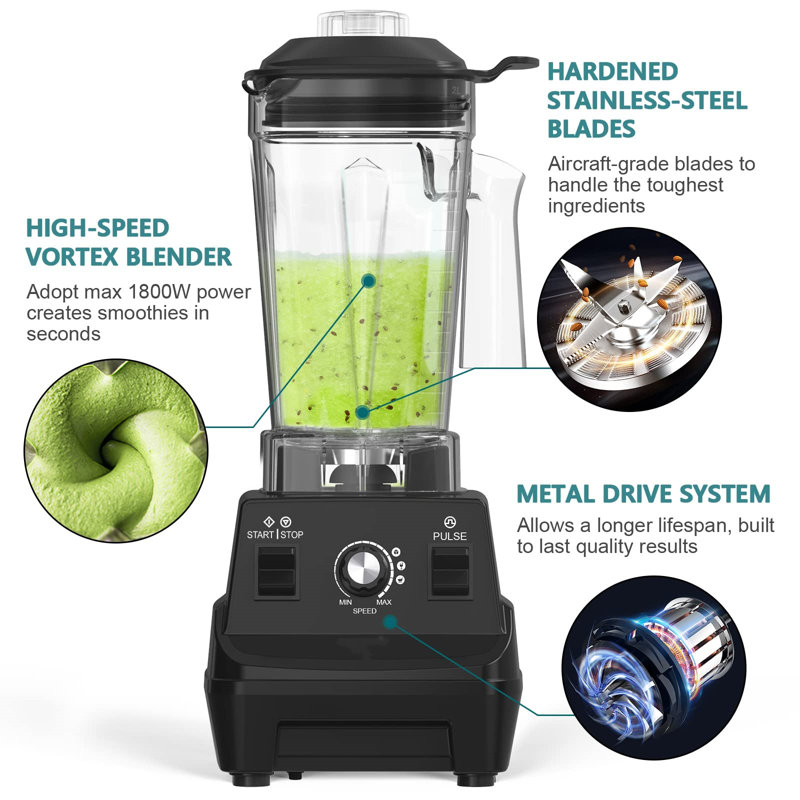 Black High-Speed Countertop Blender with Stainless Steel Blades, 60oz BPA-Free Jar