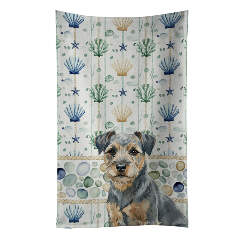 Serviette de cuisine blanche en verre de mer à épagneul tibétain blanc, Border terrier bleu et brun clair