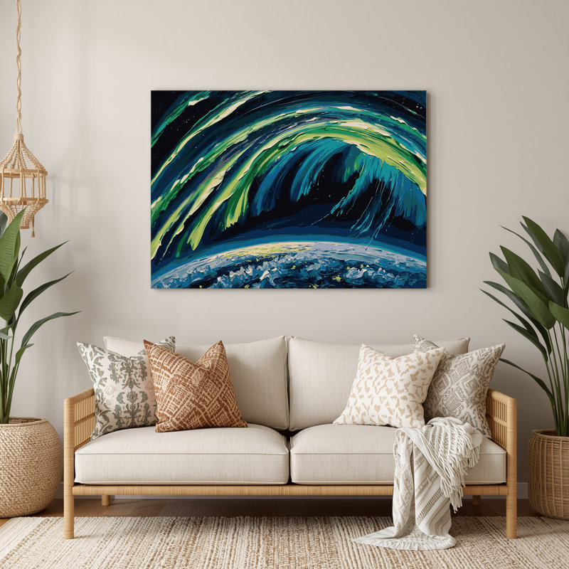 «Space Aurora Borealis from Space», art mural en métal bleu