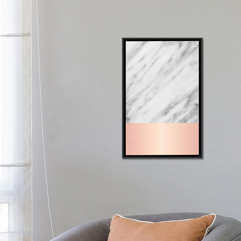 «Carrara Marble With Pink», impression sur toile, H 26 po x l 18 po x P 1,5 po, Toile avec cadre noir, Pas de tapis