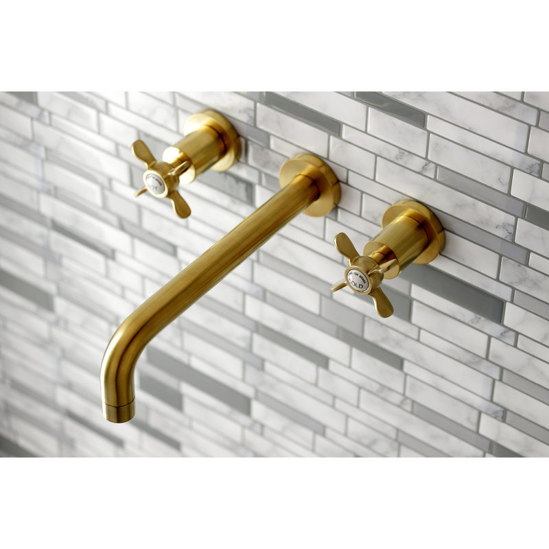 Kingston Brass Essex Two-Handle 3-Hole Wall Mount Roman Tub Faucet, Brushed Brass