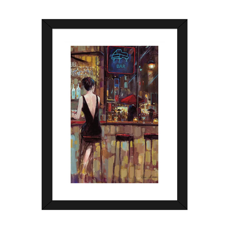 Piano Bar par Ruane Manning - reproduction d'art, Papier dans un cadre photo, H 32 po x l 24 po, Noir