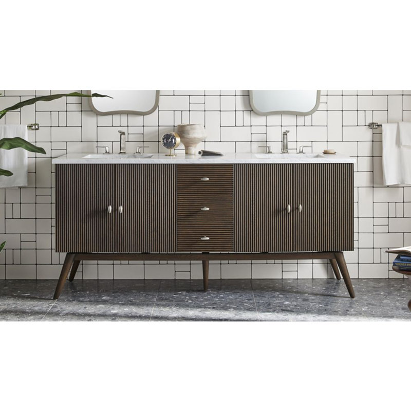 Wyndale 71" Double Bathroom Vanity Base Only, Honey Oak