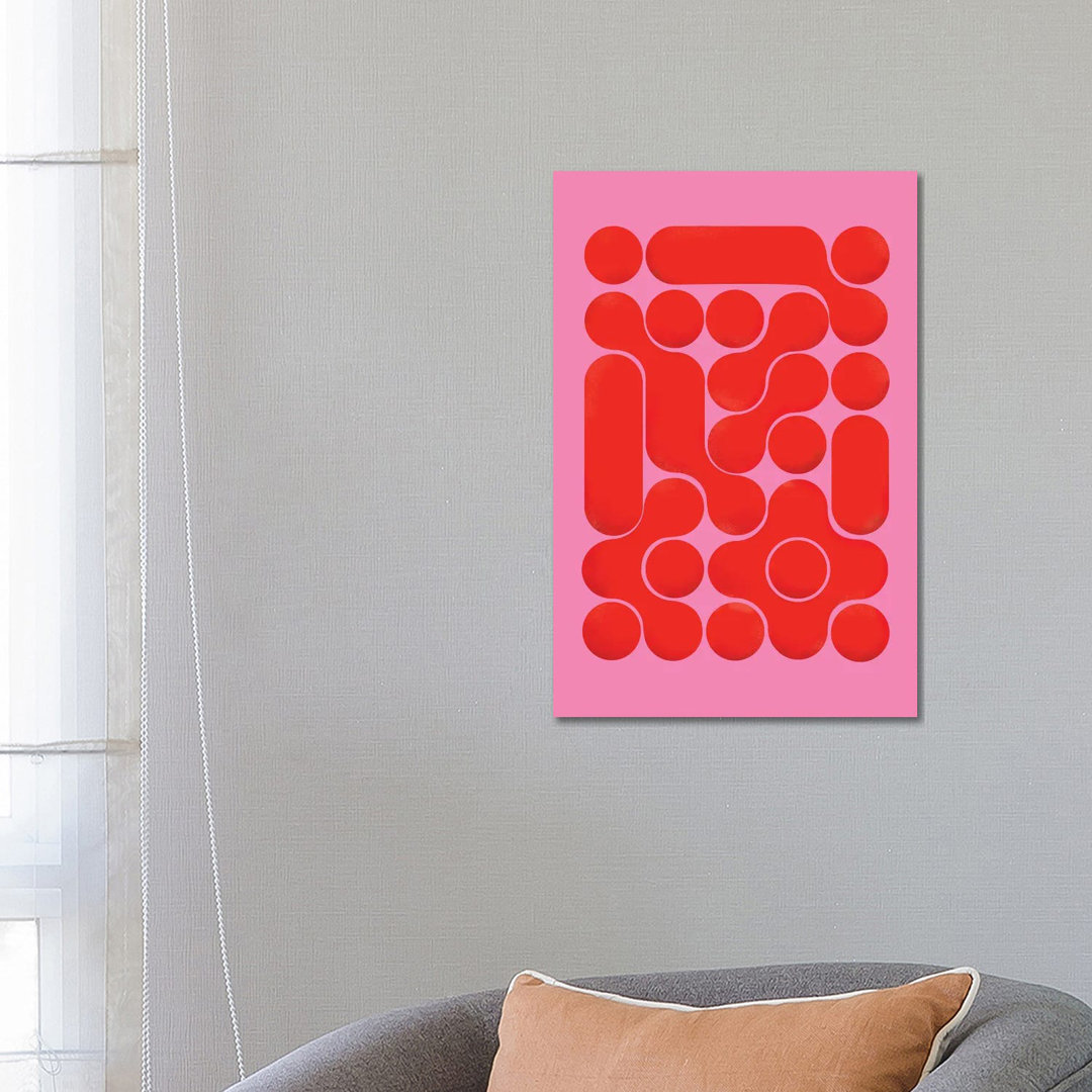 Red Abstract On Pink von Show Me Mars - Galerie-verpackte Leinwand Giclée auf Leinwand