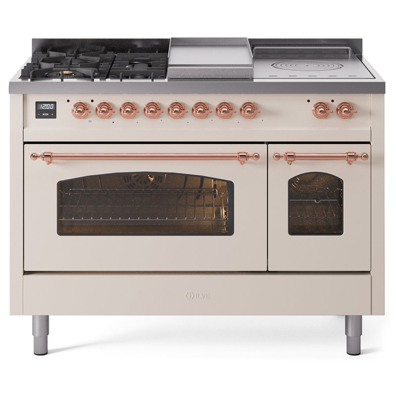 ILVE Nostalgie II 48 Dual Fuel Range, Antique White/Copper, Liquid Propane