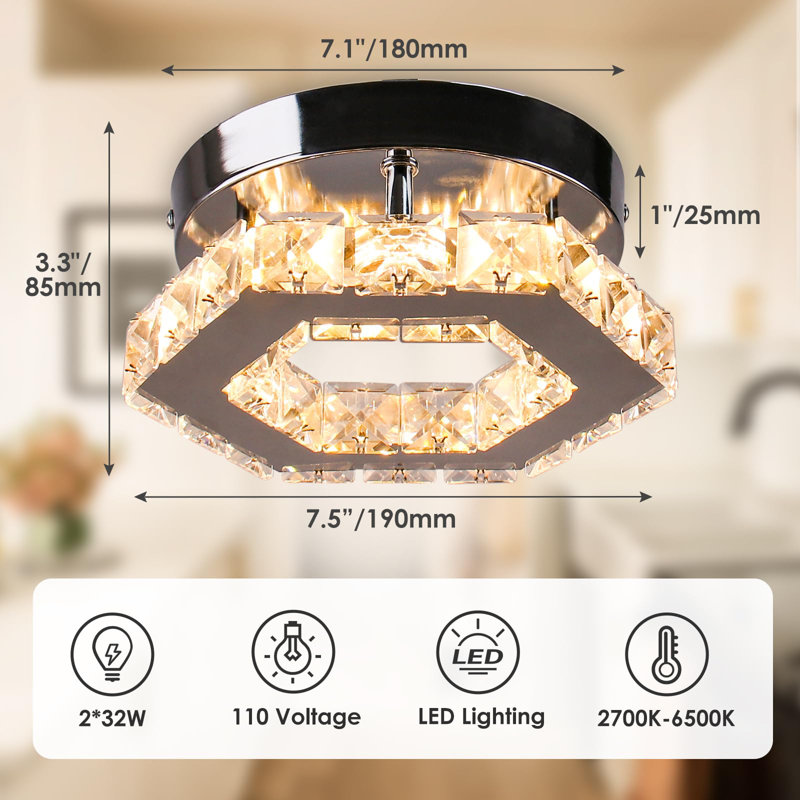 Mini lustre en cristal avec plafonnier encastré à DEL pour chambre à coucher, couloir, salon, salle à manger
