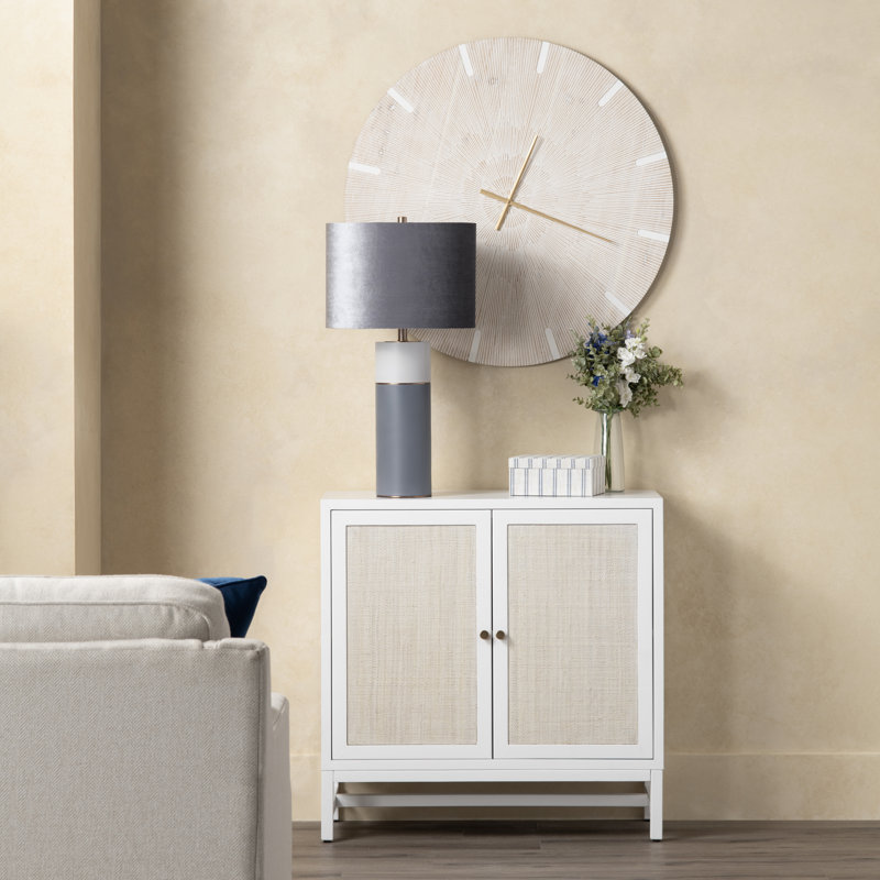 Mordcha Rectangular Solid Wood and Raffia 2 Door Accent Cabinet