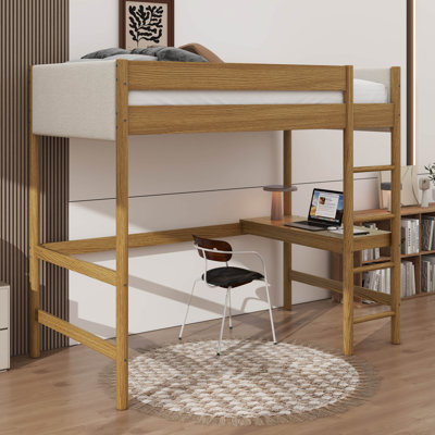 Lit mezzanine simple avec bureau intégré, lit mezzanine rembourré en tissu molletonné