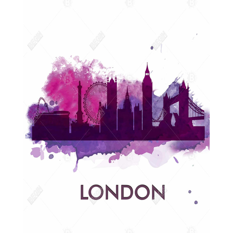 "Silhouette mauve de Londres" sur toile
