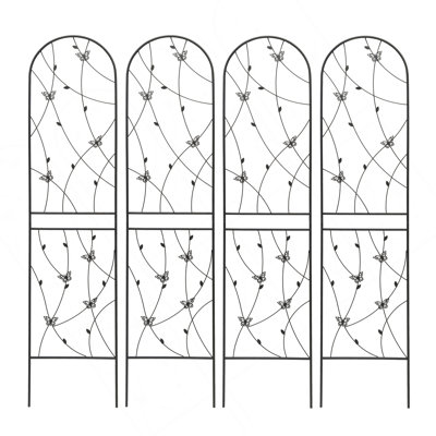 Paquet de 4 treillis de jardin en métal 86,7 "x 19,7" antirouille pour plantes grimpantes, support de fleur extérieur papillon noir