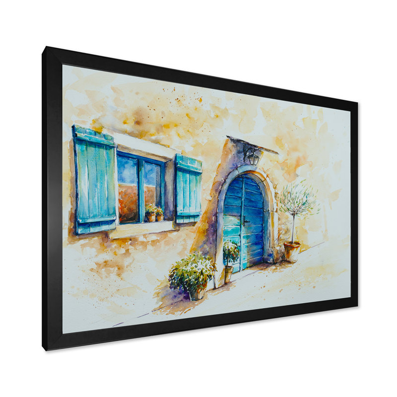Volet bleu pour porte et fenêtre - Décoration murale traditionnelle en toile, Cadre photo noir, H 8 po x l 12 po x P 1,5 po