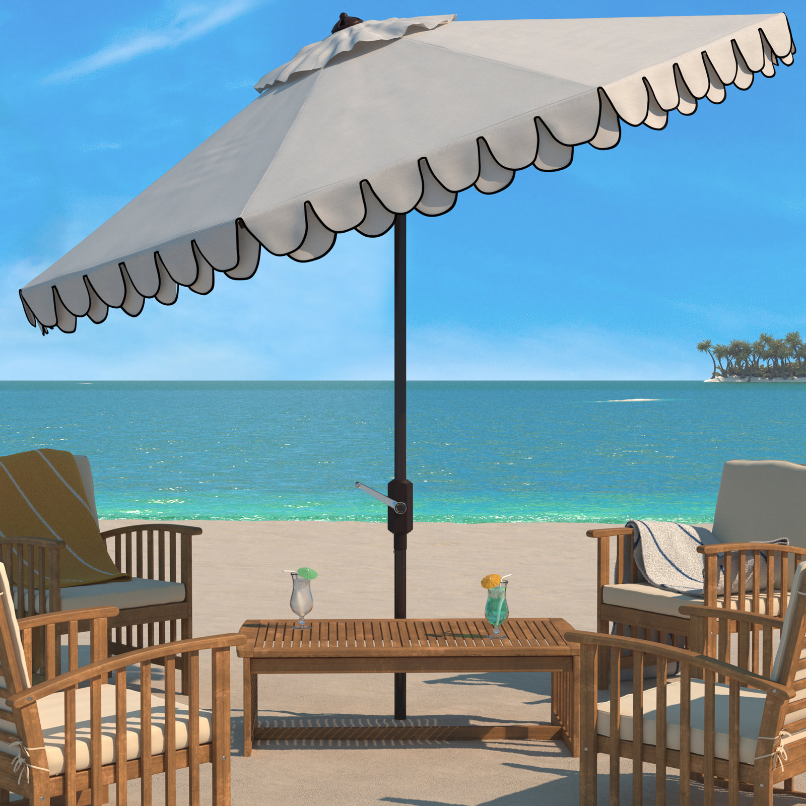 10.8' Beach Umbrella, Ivory/Black
