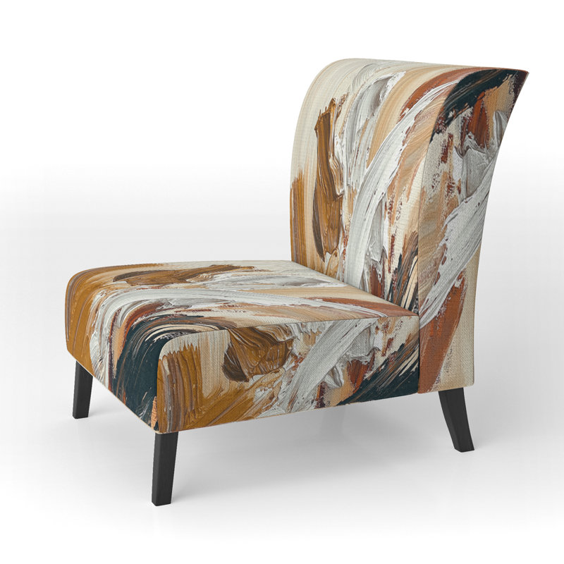 Fauteuil de chambre moderne rembourré en velours Brechta Vibrant Curve Design II, Beige / Blanc