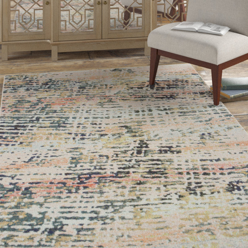 Tapis beige / bleu marine à motif abstrait Felty, Rectangle 12 pi x 15 pi