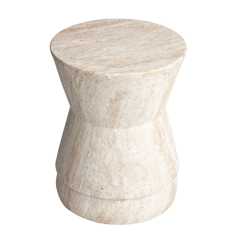 Hourglass Travertine Stone Finish Italian Design MgO Side Accent Table