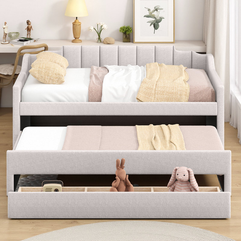 Lit de jour simple avec couchette et 3 tiroirs Timeless, Beige