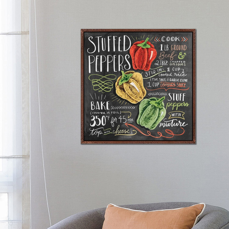 Stuffed Peppers Recipe - Print on Canvas, 66.04 cm H x 66.04 cm W, Classic Brown Wood Framed