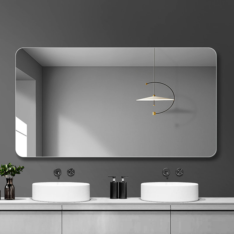 Miroir de salle de bain - Brouillard imperméable. R50 Argent 5 mm avec imagerie haute résolution. - Preuve. Options de suspension horizontale / verticale disponibles. 29,67 po de largeur. 39,13 po de profondeur. 0,6 po de hauteur. 21,25 lb