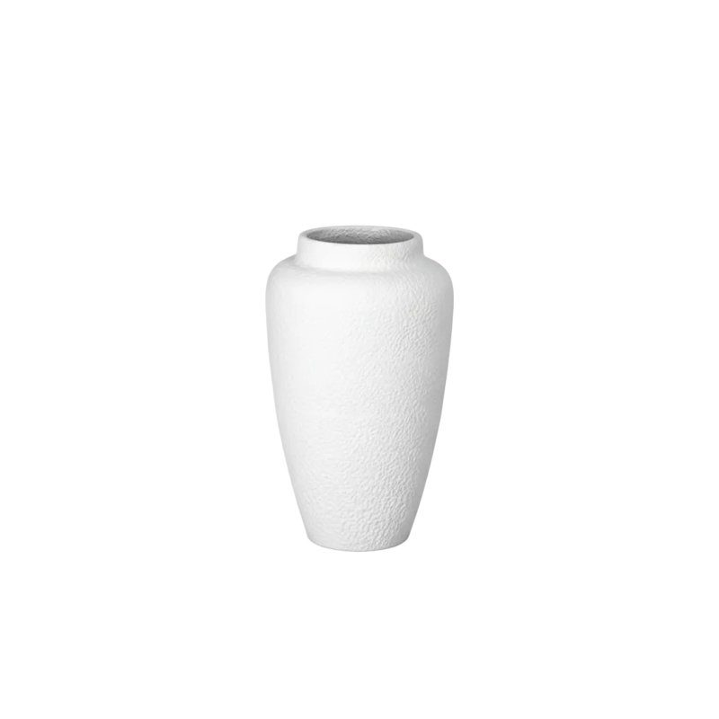 Vase en céramique conique fabriqué à la main Soleh avec texture galet et finition blanc mat, 6,00 po x 6,00 po x H 11,00 po