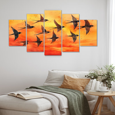 Swallows Birds At Sunset II - Art mural sur toile - Art mural moderne sur toile