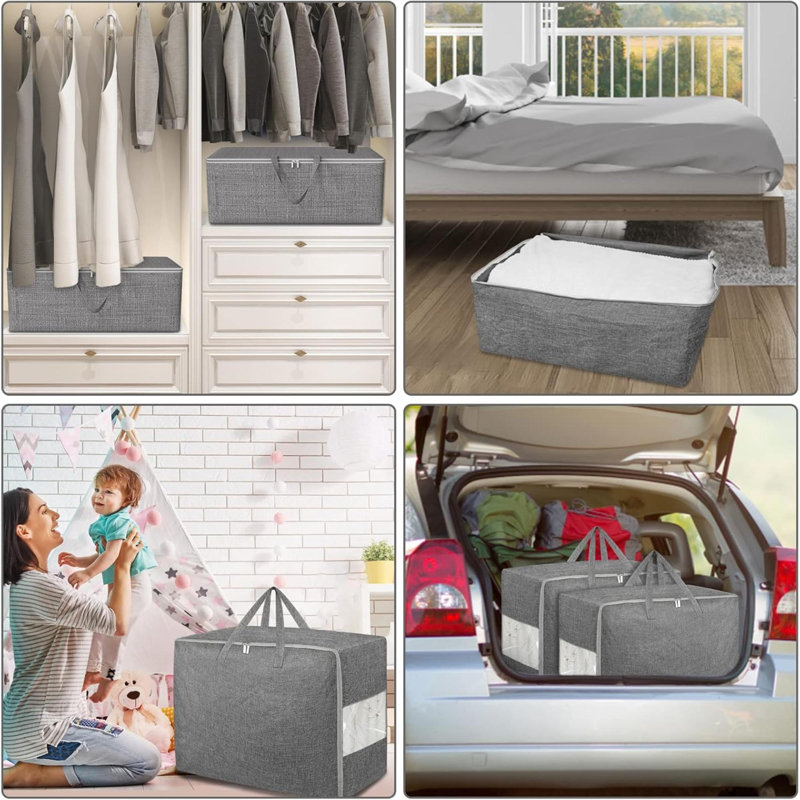 2Pack  Extra Large Storage Bags, Folding Moving Comforter Blanket Storage Bags Closet Organizers And Storage Containers With Strong Handles&Zippers Clear Window For Clothes Bedding Pillow
