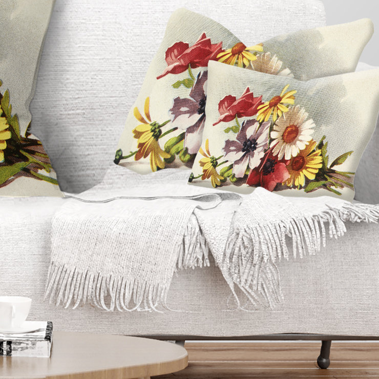 Coussin lombaire à motif floral, Rectangulaire, 12 po x 20 po