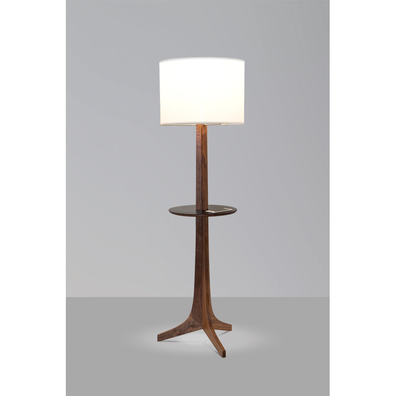 Lampe sur pied 59 po Nauta, Lin blanc, Laiton brossé / noyer / noir