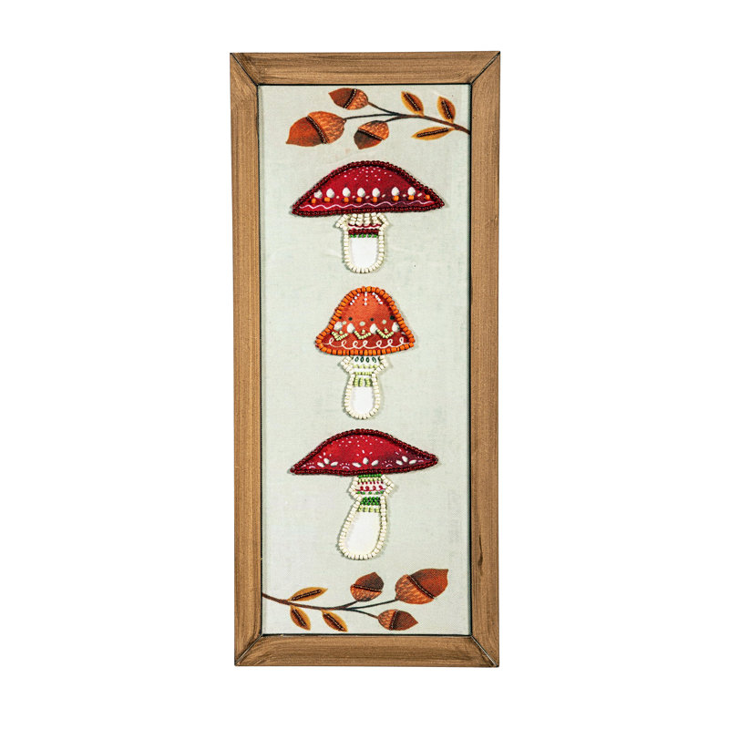 Beaded Mushroom Wood & Textile Wall Décor