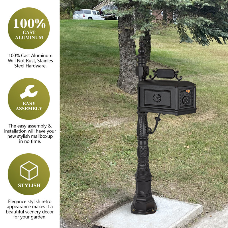 Barcelona Black Cast Aluminum Decorative Post Mailbox