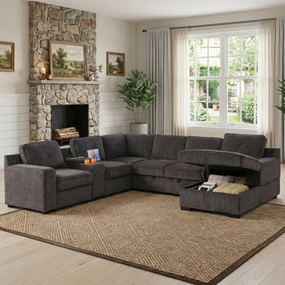 119.5" Convertible Modular Sectional Sofa Bed 2-In-1 Oversized Chenille Pull-Out Sleeper Couch With Console Armrest & USB Charging & Cup Holder & Stor by Latitude Run