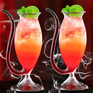 Cassity Vampire Wine Glass 10oz Built-in Straw for Cocktail Wine Juice Glassware Trinx Color: Transparent/Red