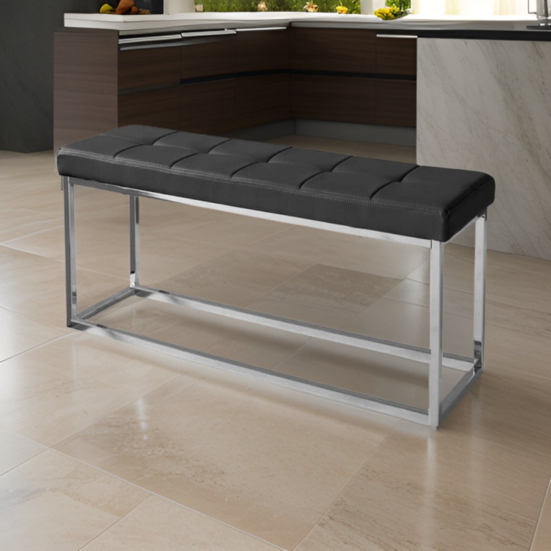 Chepstow Faux Leather Upholstered Bench, Black, Silver