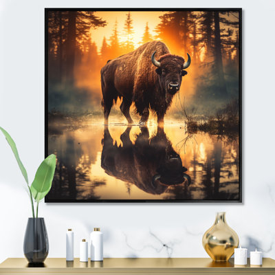 " Orange Brown Double Exposure Buffalo I " Mixed Media and Color Photography Print