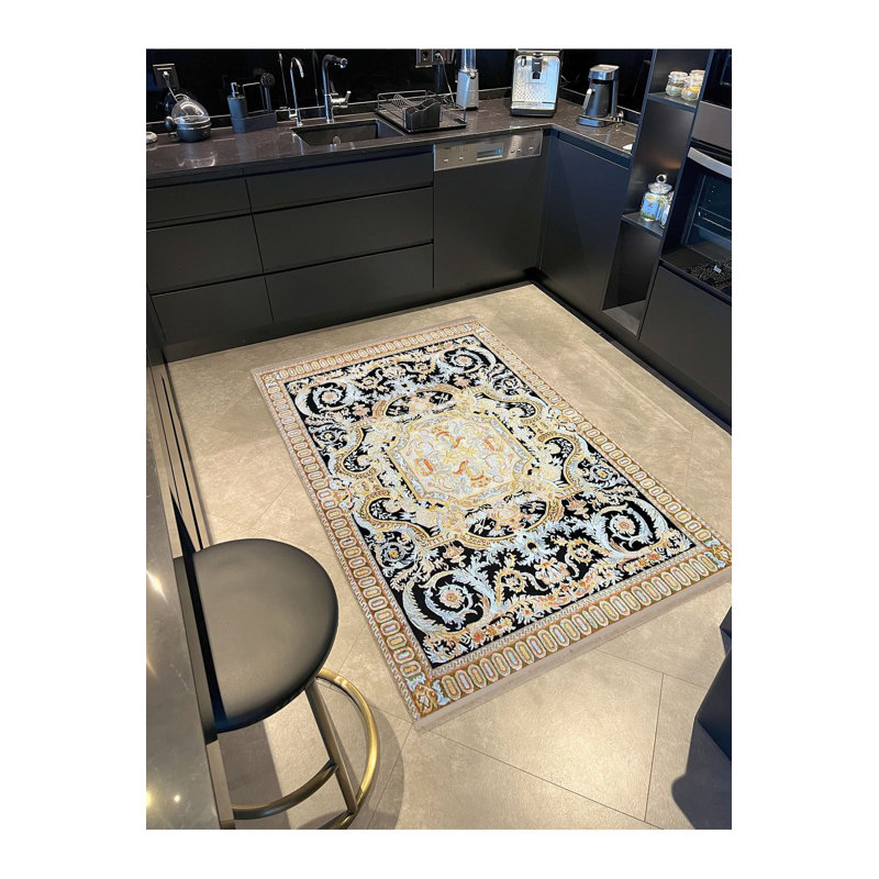Tapis décoratif multicolore lavable à la machine à motif floral rétro multicolore de la collection Barcelona