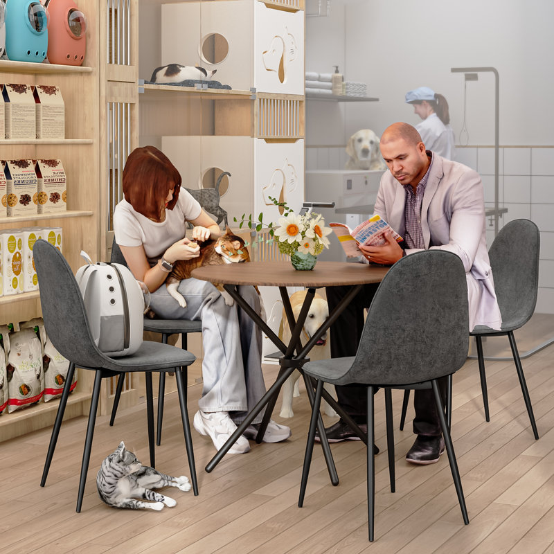 Ensemble de table de salle à manger 5 pièces Harjovan avec tables rondes et chaises rembourrées, Espresso, Gris