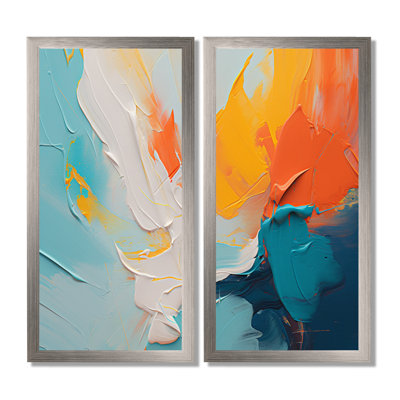 «Blue and Orange Paint Expression», art abstrait sur toile, ensemble d'art abstrait encadré bleu