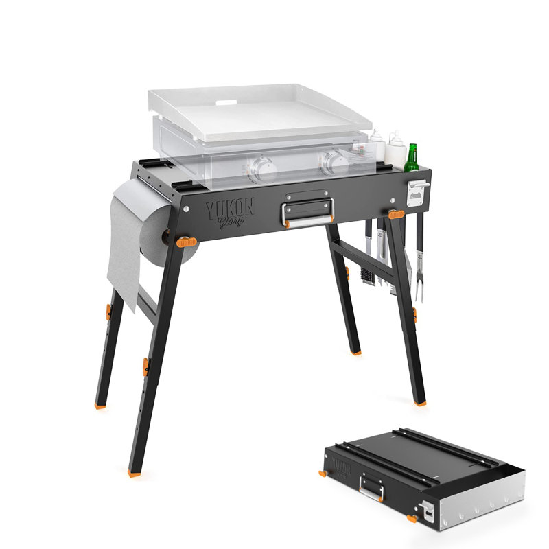 Table de cuisson et chariot de cuisson portatif Yukon Glory, hauteur réglable, pliable pour le transport, acier inoxydable