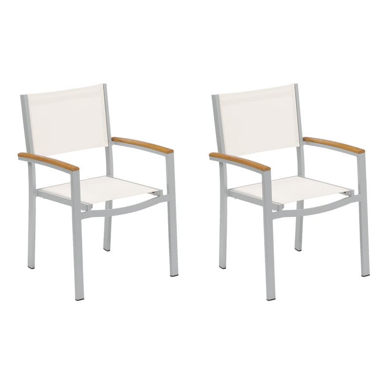 Travira Stacking Patio Dining Chair, Titanium Basketweave, Tekwood Natural, Flint