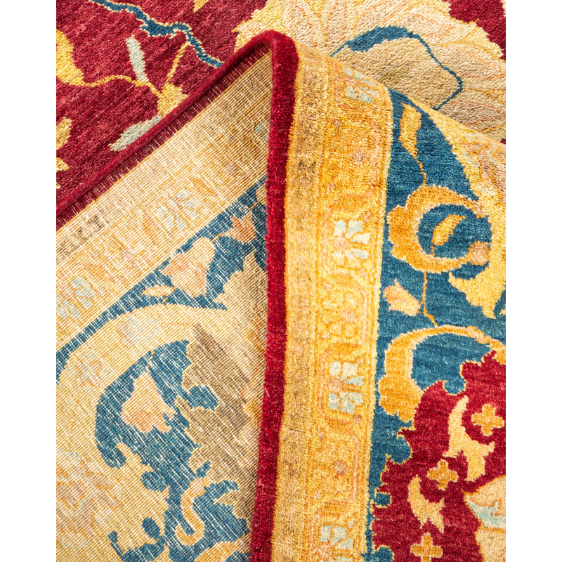 Tapis unique noué à la main Keenan - bourgogne, 8 pi x 10 pi 4 po